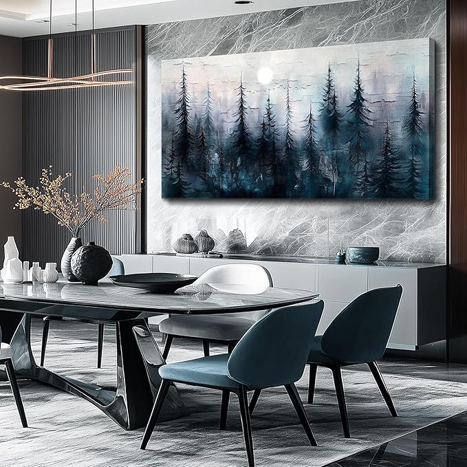 Canvas Wall Art for Living Room Large Wall Decor for Office Bedroom Decoration Foggy Forest Landscape Picture Black and White Painting Artwork Wall Mural Aesthetic Home Decor 30"X60"