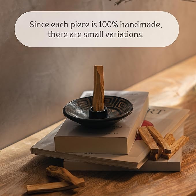 Luna Sundara Authentic Peru Pottery Palo Santo Stick Holder and Incense Holder with 5 Palo Santo Sticks Handmade Ceramic Smudge Bowl Sage Holder Blue Gift Set