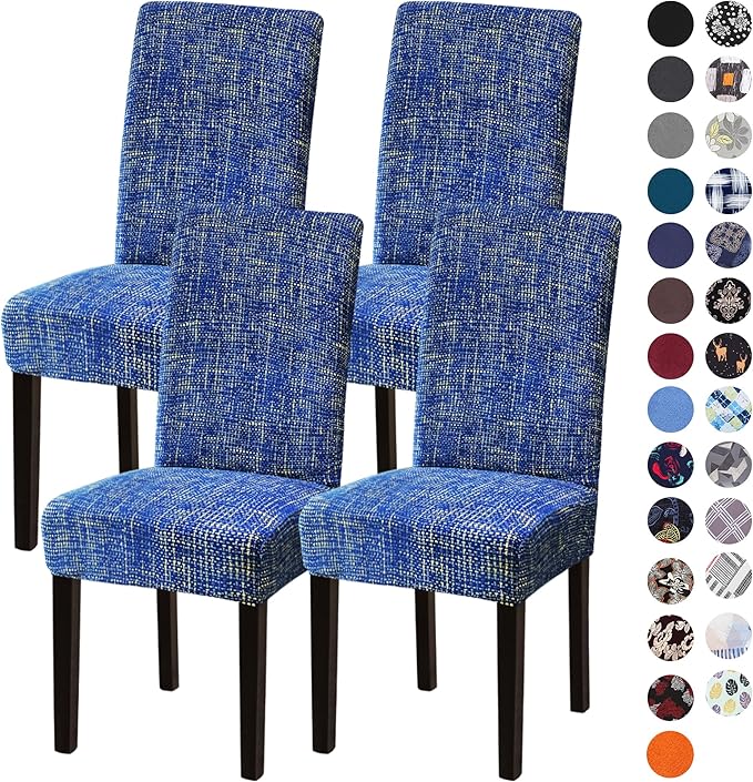 Sufdari Dining Chair Covers,Kitchen Chair Cover,Parsons Chair Slipcover,Spandex Chair Protectors for Dining Room Stretch Chairs Cover Set of 4 -Linen Blue