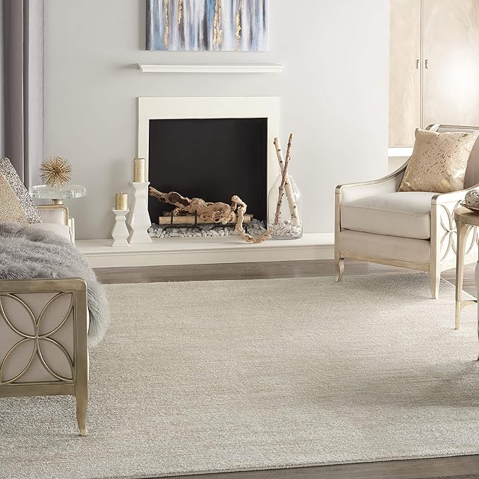 Nourison Home Essentials 120" x 168" Rectangle Contemporary Polypropylene Fabric Area Rug, Machine Made, Borderless Design, for Indoor/Outdoor, in Ivory/Beige Finish