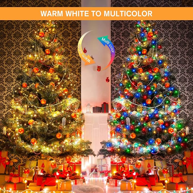 JMEXSUSS 500 LED Color Changing Christmas Lights, 163FT Warm White & Multicolor String with Remote, Plug-in for Tree House Indoor Outdoor Xmas Decor
