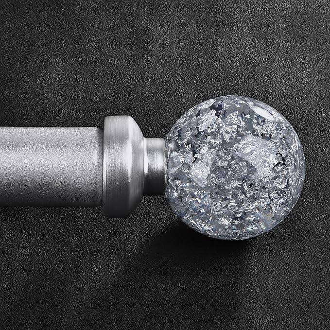 Silver Curtain Rods for Windows 48 to 84 Inch, 1'' Heavy Duty Adjustable Drapery Rod with Unique Crystal Ball Finials, Modern Decorative Curtain Rod,Size; 30-88''