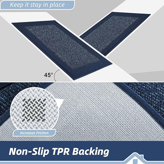 BEQHAUSE Indoor Door Mat 36" x 60", Dirt Trapper Door Mats Non-Slip Entryway Rugs Washable, Resist Dirt Absorbent Welcome Mat, Low Profile Floor Mats for Front Back Door and Entryway, Blue