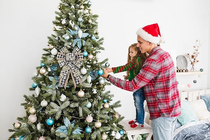 2 PCS Christmas Bow for Wreath, Christmas Wreath Bows for Front Door Wall Fence Decor Xmas Tree Plaid Bow for Holiday Party Home New Year Decoration