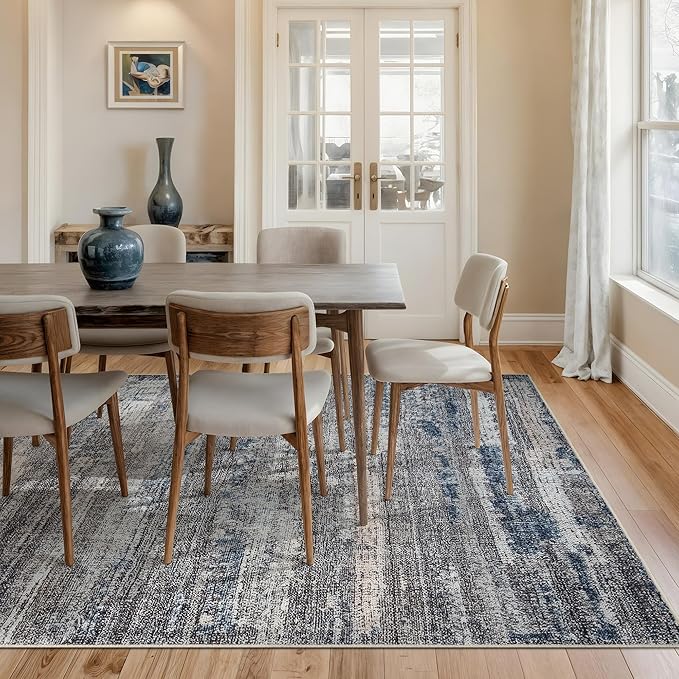 Bloom Rugs Washable Non-Slip 9' x 12' Rug - Gray/Blue/Blush Modern Abstract Area Rug for Living Room, Bedroom, Dining Room, and Kitchen - Exact Size: 9' x 12'