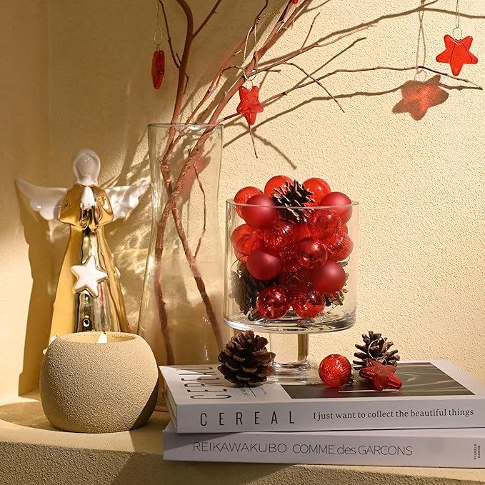 DecorbyHannah Mini Christmas Tree Ornaments, 35ct 1.18inches Red Christmas Ball Ornaments for Tree Decorations, Small Clear Shatterproof Plastic Hanging Balls Bulk for Xmas, Party, Wedding
