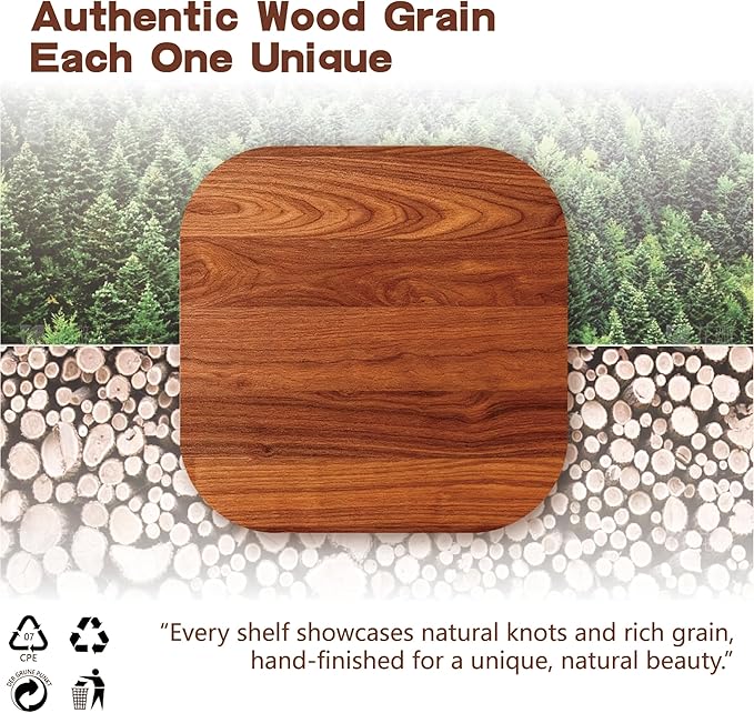 Solid Wood Floating Shelves,15in Finished Real Wood Wall Shelves with Heavy-Duty Hidden Bracket, Easy Installation, Set of 2, 15in x 7.9in x 1.5in, for Living Room Bedroom Kitchen,Walnut