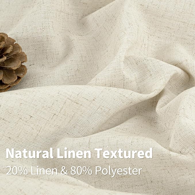 YoungsTex Beige Linen Semi Sheer Curtains 54 Inches Length for Short Windows, Light Filtering Drapes with Grommet Rustic Privacy for Bathroom Kitchen Bedroom, 2 Panels, 52 X 54 Inch