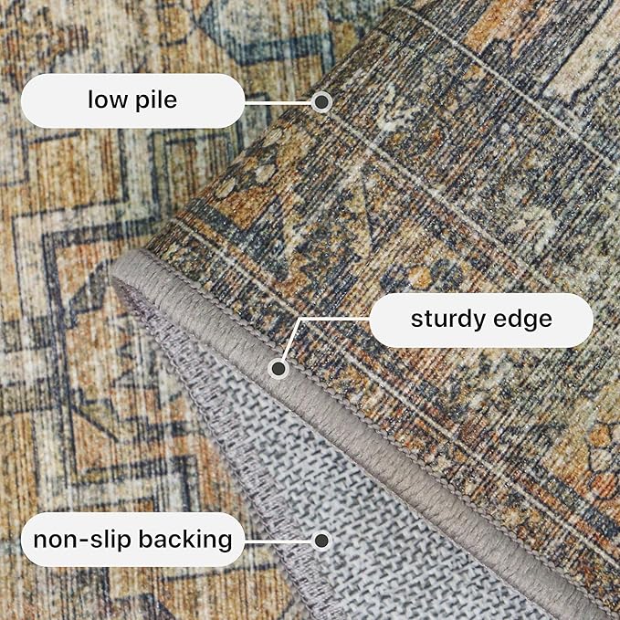 GENIMO 2x8 Runner Rugs for Hallway, Machine Washable Non Slip Vintage Rugs, Low Pile Lightweight Soft Print Rug for enrtyway, Corridor, Home, Office, Kitchen, Muted Taupe