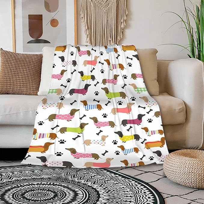 Dachshund Blanket is Super Soft and Warm, I Love Dachshunds Soft Flannel Throw Cozy Wiener Dog Blankets The Lightweight Flannel Blanket is for All-Season Use 50"x40"for Kids