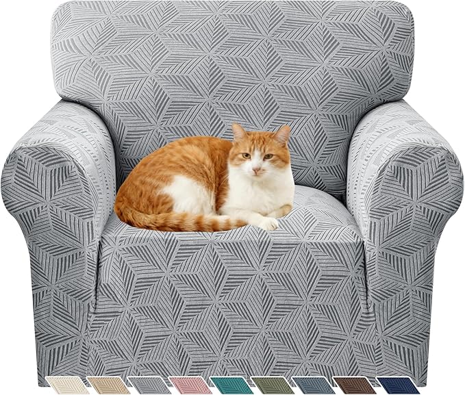 YEMYHOM 1 Piece Stretch Chair Sofa Slipcovers Couch Covers for 1 Seat, Jacquard Armchair Covers with Non-Slip Elastic Bottom, Thickened Furniture Protector for Dogs Pets kids (Small, Light Gray）