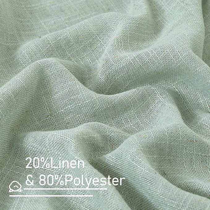 LAMIT 48 Inch Short Window Linen Curtains, Light Filtering Panels Back Tab and Rod Pocket Neutral Drapes for Cafe/Bathroom/Loft Room, Light Sage, 2 Panels, 34 x 48 Inch