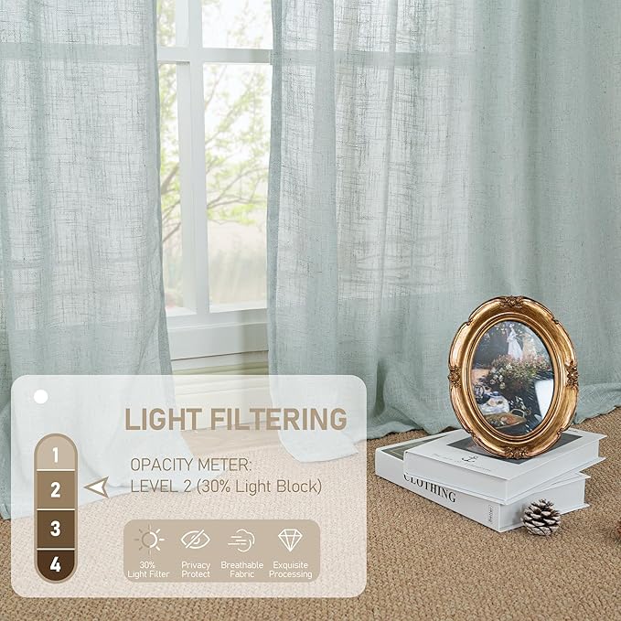 LAMIT 80 inch Linen Living Room Curtains, Faux Linen Textured Light Filtering Drapes Back Tab and Rod Pocket Boho Panels for Farmhouse/Bedroom, 2 Panels, 52 x 80 Inch, Greyish Blue