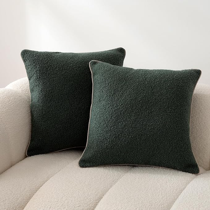 Amazon Basics Boucle Throw Pillow Covers for Couch, Living Room, Home Decor with Hidden Zipper, Green, 18×18in, Pack of 2