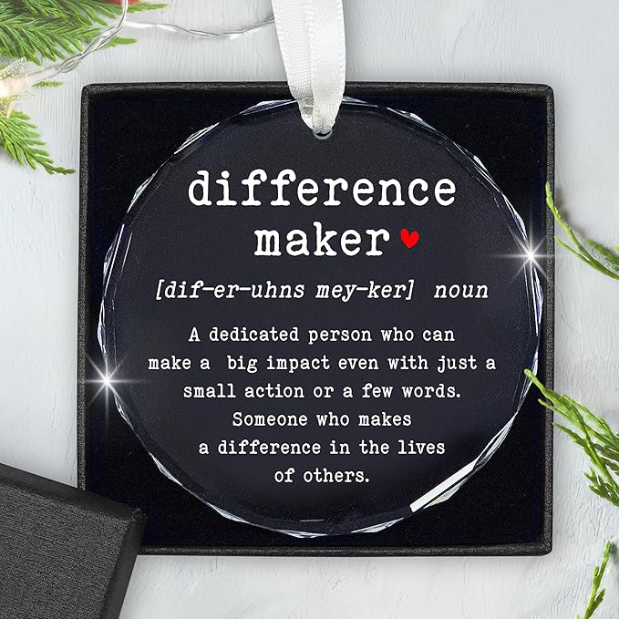 Christmas Thank You Gifts for Women - Glass Christmas Ornaments 2025 - Difference Maker Gift for Teacher Coworkers Nurse Boss, Appreciation Retirement Gifts for Woman, Stocking Stuffers