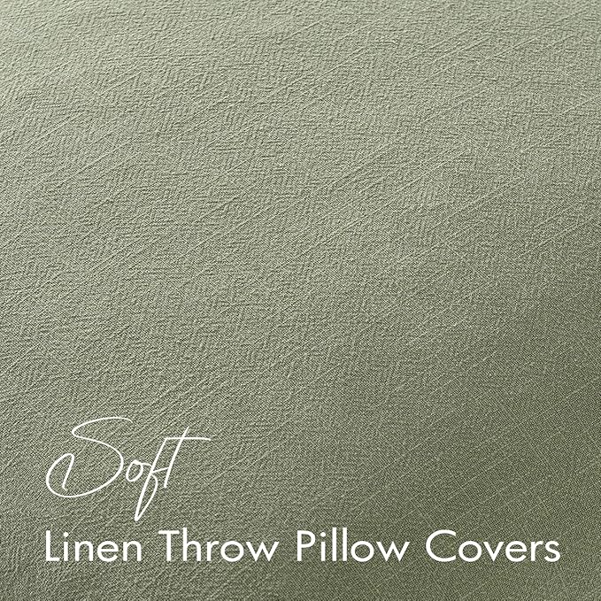 EMEMA Decorative Linen Throw Pillow Covers 24x24 Inch Grass Green Boho Farmhouse Neutral Couch Throw Pillows for Bed Pack of 2 Accent Pillowcase Modern Sofa Cushion Livingroom Home