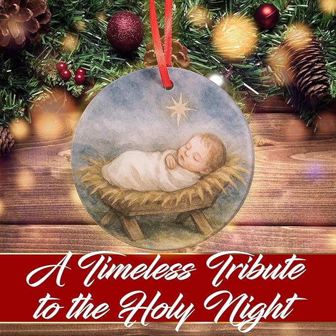 Baby Jesus Nativity Scene Acrylic Ornament - Traditional Catholic & Christian Christmas Decor, Religious Decorative Hanging Ornaments for Tree - Winter, Holiday, Baptism Gift