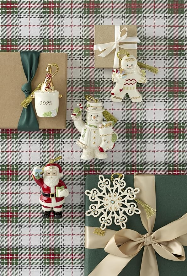 Lenox Ornament, 2025 Gingerbread with Stocking Ornament, Made from Porcelain, Christmas Tree Decorations, Gold Accents and Hanging Cord, Christmas Decoration, Winter Decor, Tree Decor (1 Piece)