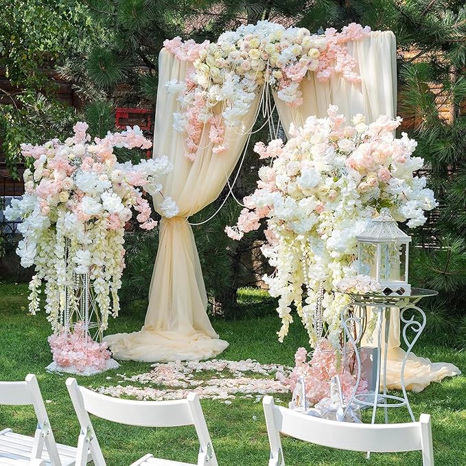 Sggvecsy Cherry Blossom Garland Artificial Cherry Flower Vines 10 Pack Hanging Silk Flowers Garland for Home Wedding Garden Party Arch Office Decor (White)
