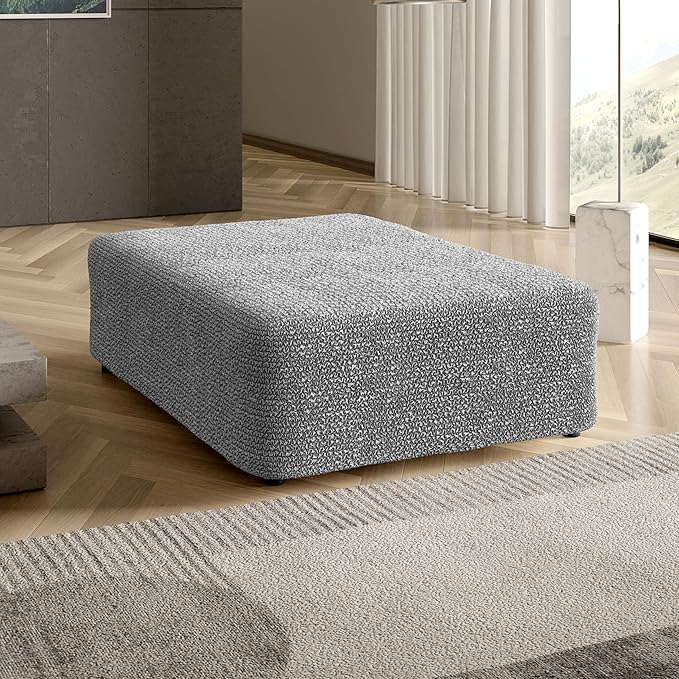 PAULATO BY GA.I.CO. Big Ottoman Cover Stool Cover Pouf Slipcover - Soft Polyester Fabric Slipcover - 1-Piece Form Fit Stretch Furniture Protector - Microfibra Collection - Ash (Ottoman)