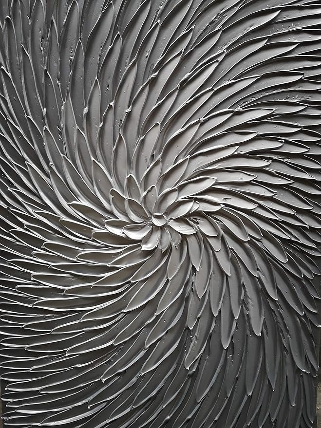 YaSheng Art - 3D Abstract Art Oil Paintings on Canvas Texture Silver Gray Color Abstract Artwork Modern Home Decor Canvas Wall Art Ready to Hang for Living Room Bedroom 24x36inch