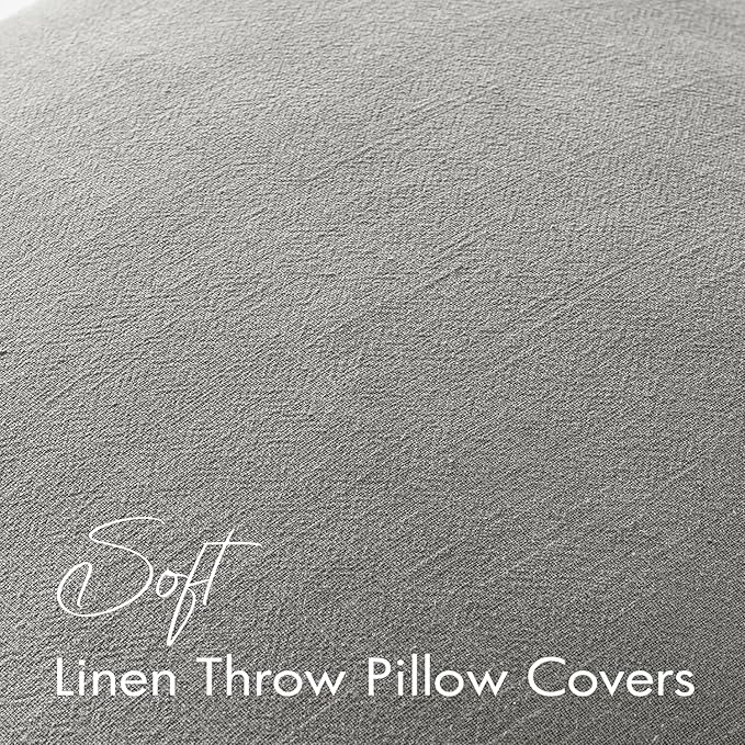 EMEMA Decorative Linen Throw Pillow Covers 20x20 Inch Light Grey Boho Farmhouse Neutral Couch Throw Pillows for Bed Pack of 2 Accent Pillowcase Modern Sofa Cushion Livingroom Home