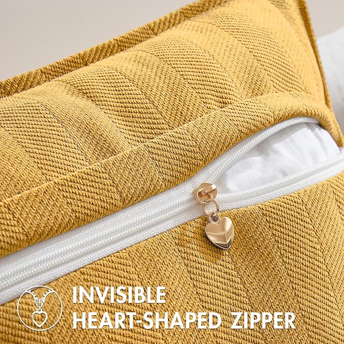 MIULEE Pack of 2 Gold Decorative Pillow Covers 24x24 Inch Soft Chenille Luxurious Couch Throw Pillows Farmhouse Cushion Covers Euro Shams with Elegant Design for Sofa Bedroom Living Room Home Decor