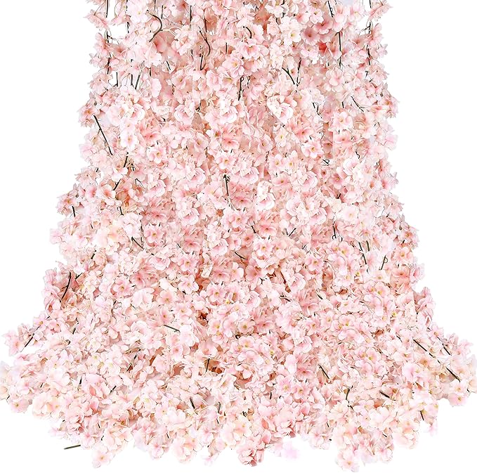 Sggvecsy Cherry Blossom Garland Artificial Cherry Flower Vines 8 Pack Hanging Silk Flowers Garland for Home Wedding Garden Party Arch Office Decor (Pink)