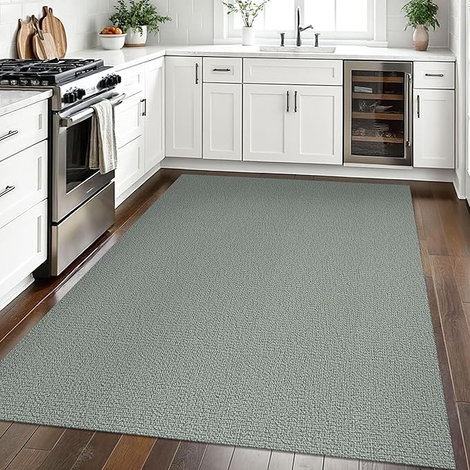 EARTHALL Washable Area Rugs 5x7 Ft Non Slip Living Room Rugs Cotton Rubber Backed Dining Room Rug Braided Bedroom Rugs Indoor Outdoor Floor Carpet for Living Room, Bedroom, Dining Room, Green/Grey