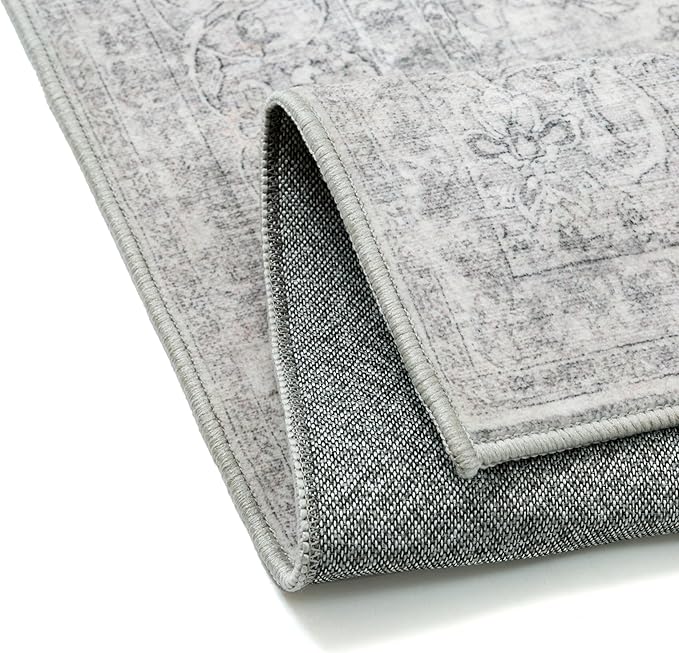 Gray Area Rug 5x7 for Living Room Washable Vintage Carpet Low Pile Non Slip Distressed Soft Traditional Retro Oriental Grey Accent Throw Rug Office Kitchen Bedroom Bathroom Dining Room