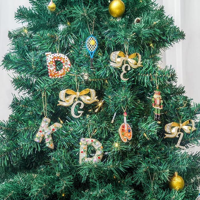 2025 Christmas Initial Ornaments,Letter E Ornaments for Xmas Tree,Hanging Christmas Ornament Gift for Mother Friends Sister Wife Grandma Women Men