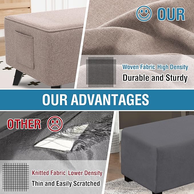 H.VERSAILTEX Ottoman Covers Slipcover Rectangle Fit Length 33"-34" Footrest Thick Durable Linen Look 1 Piece Folding Storage Covers Ottoman Slipcovers Footrest Covers Elastic Bottom - Heather Taupe