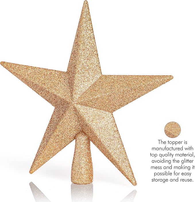 Ornativity Glitter Star Tree Topper - Christmas Decorative Xmas Holiday Bethlehem Star Trees Toppers Ornament Decor (Champagne) 8"
