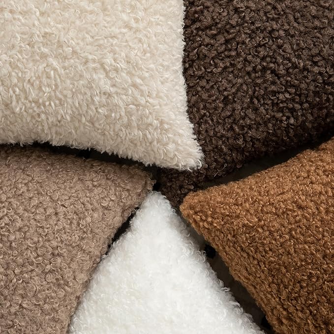 Pack of 2 Curly Teddy Wool Faux Fur Throw Pillow Covers Fuzzy Accent Soft Sherpa Pillowcases Sheepskin Fleece Decorative Cushion Case for Sofa Couch Living Room 16x16 Inch Bronze
