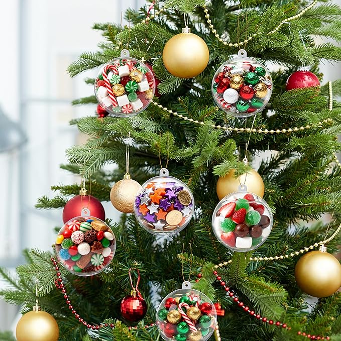 26 Pcs 3.15 inches Fillable Christmas Ornaments Balls, Large Clear Plastic Fillable Hanging Ornament Ball for DIY Crafts, Shatterproof Transparent Ornaments Bulk for Xmas Tree Party Decor