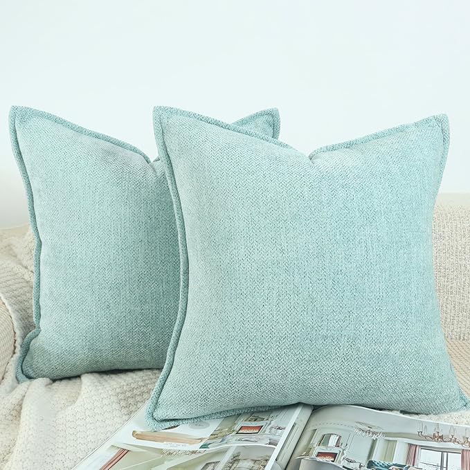 OYIMUA Soft Textured Decorative Throw Pillow Covers 20x20 Turquoise Blue Chenille Square Accent Solid Cushion Cover Cozy Farmhouse Pillow Cases for Couch Sofa Bedroom Living Room