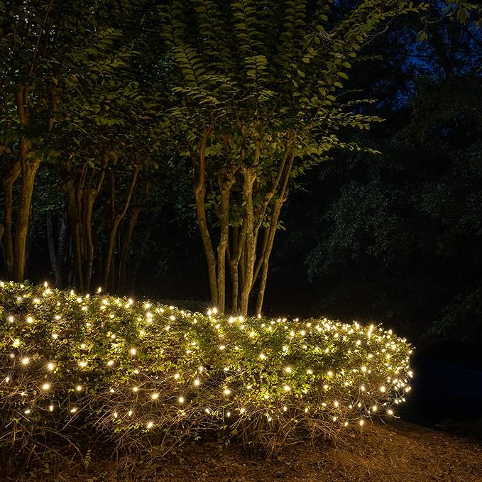 Wintergreen Lighting Set of 100 Warm White LED Christmas Net Lights, Outdoor Christmas Decorations, Green Wire (4 x 6 ft, M5 Lights, LED Warm White)