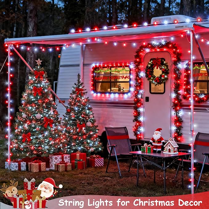 JMEXSUSS Red and White Christmas Tree Lights with Remote, 600 LED String Lights Outdoor Indoor Clear Wire, 168ft Christmas Twinkle Lights Plug in for Bedroom Tree Birthday Party Christmas Decorations