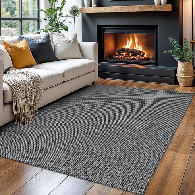 Braided Area Rug 4x6 Ft Washable Rugs for Entryway Non Slip Throw Rugs Boho Door Mat Indoor Entrance Cotton Bedroom Rug Woven Door Carpet for Foyer Bedroom Living Room, Dark Grey/Grey