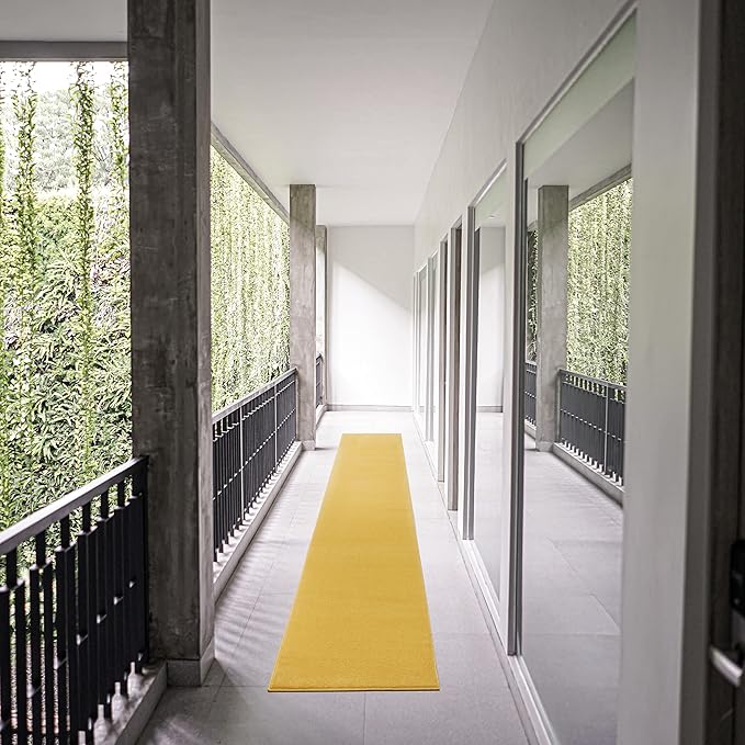 Nourison Home Essentials Solid Indoor/Outdoor Yellow 2'2" x 20 Area Rug, Easy Cleaning, Non Shedding, Bed Room, Living Room, Dining Room, Deck, Patio, Backyard (2x20)