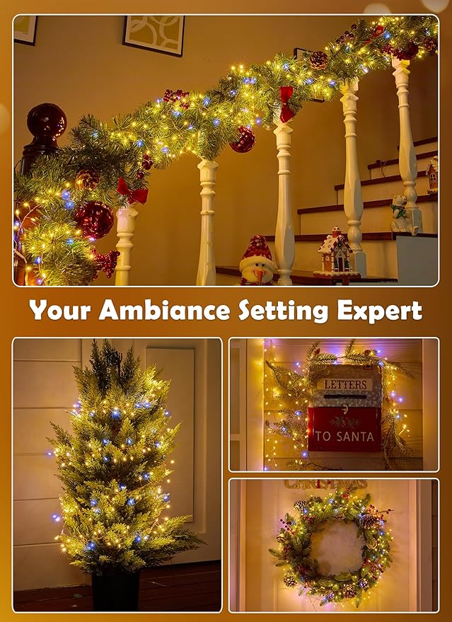 Twinkle Lights Battery Operated, 4 Packs Total 40FT 480LED Garland Lights Indoor, Battery Operated Fairy Lights for DIY Wreath Home Bedroom Christmas Decorations, Firecracker Starry Light, Timer