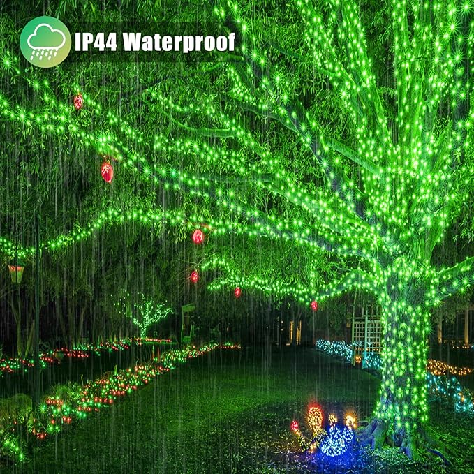 100 LED Green Christmas Lights 33ft Christmas String Lights Indoor 8 Modes Clear Wire Waterproof Plug in Twinkle Fairy Lights for Holiday Party Xmas Tree Decorations