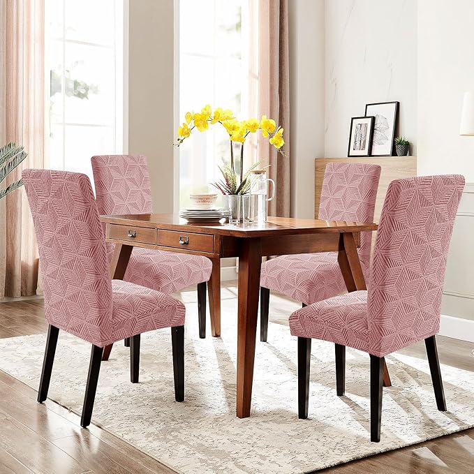 YEMYHOM Dining Chair Covers Set of 2, Stretch Dining Room Parsons Chair Slipcover, Removable Washable Furniture Protector for Home, Kitchen, Banquet (Pink)