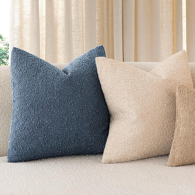 Foindtower Pack of 2 Textured Boucle Throw Pillow Covers Accent Solid Pillow Cases Cozy Soft Decorative Couch Cushion Case for Chair Sofa Bedroom Living Room Home Decor 18x18 Inch Dark Blue
