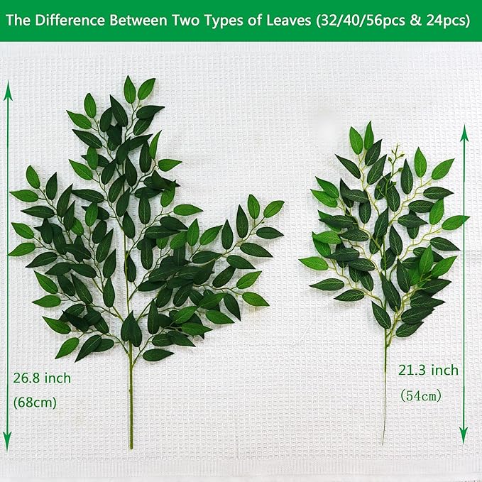32pcs Italian Ruscus Greenery Stems 68cm Faux Greenery Stems Artificial Green Leaf Garland for Wedding Bouquet Flowers Filler Table Centerpieces Balloon Arch Home Decor