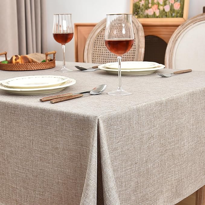 Fitable Nature Faux Linen Tablecloths Rectangle 60 x 84 Inch - 6 Pack Neutral Table Clothes for 4 Foot Tables, Wrinkle-Proof Faux Burlap Table Covers for Dining, Farmhouse, Outdoor Picnic, Camping