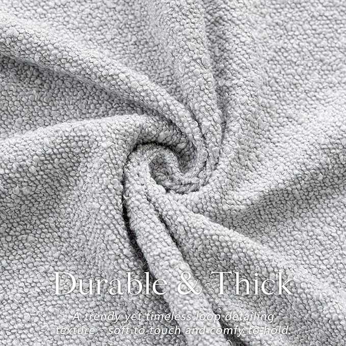 Foindtower Set of 2, Decorative Textured Boucle Throw Pillow Covers Accent Solid Pillow Cases Neutral Soft Cozy Couch Cushion Case for Chair Sofa Bedroom Living Room Home Decor 16 x 16 Inch Light Grey