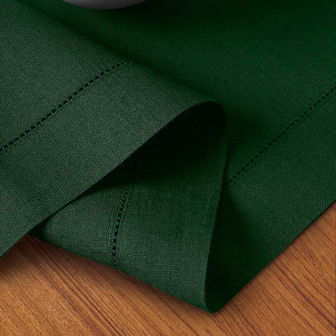 D'Moksha Homes Linen Forest Green Table Runner 48 Inches - Classic Hemstitch, 100% Pure Linen Coffee Table Runner 14 x 48 Inch Ideal for Dresser Tables - St Patricks Day, Easter