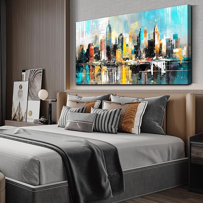 LAOTOART Cityscape Wall-Art for Living Room - Artwork for Walls - Large Canvas Art Wall Decor Ready to Hang Size 29" x 59"