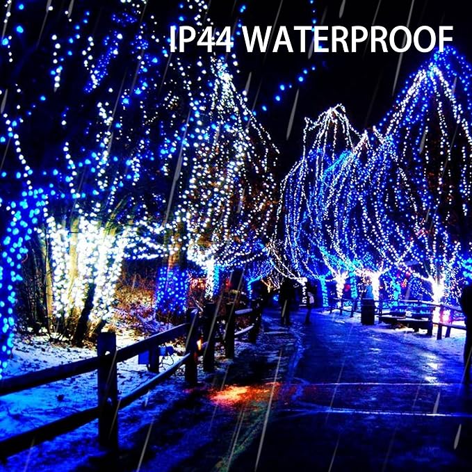 Dazzle Bright 2 Pack 400LED 132FT Blue Christmas Solar String Outdoor Lights, Solar Powered with 8 Modes Waterproof Fairy Lights for Bedroom Patio Garden Tree Party Yard Decoration